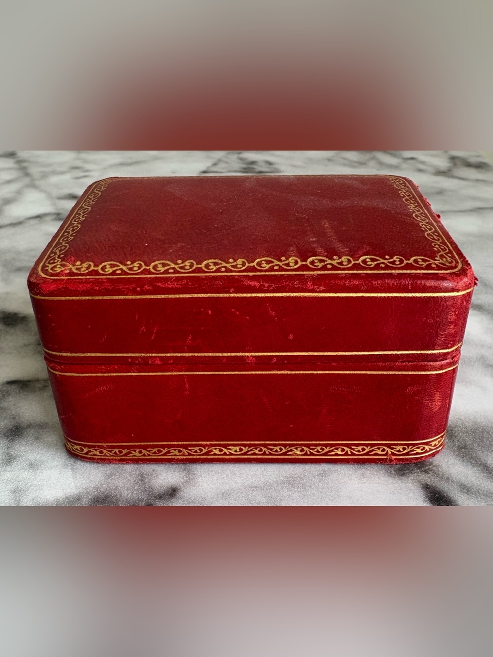 Vintage Italian Red Leather Jewelry Box Gold Tooled Made in Italy